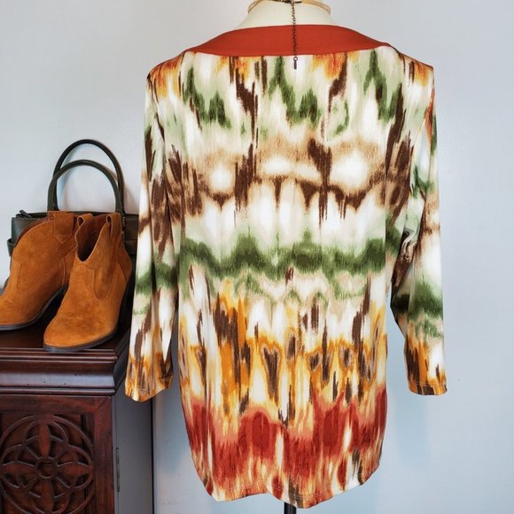 Alfred Dunner Fall Colors 3/4 Sleeve Pullover Watercolor Top With Studding S - Picture 5 of 7